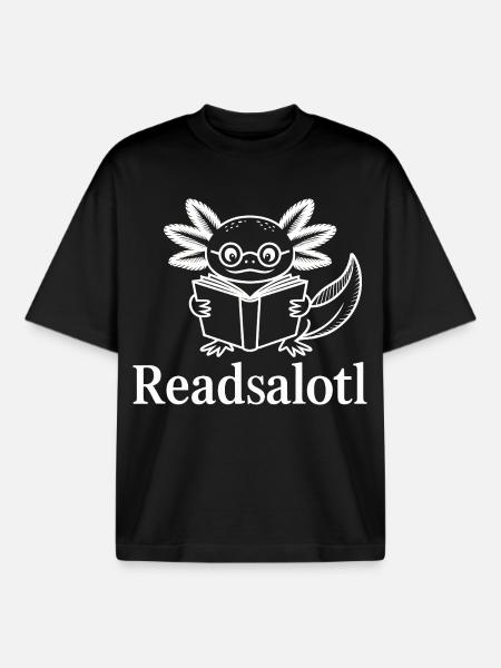 Lineart Readsalotl Axolotl Lecture - Boxy Heavyweight Unisex Organic T-Shirt by Stanley/Stella - black