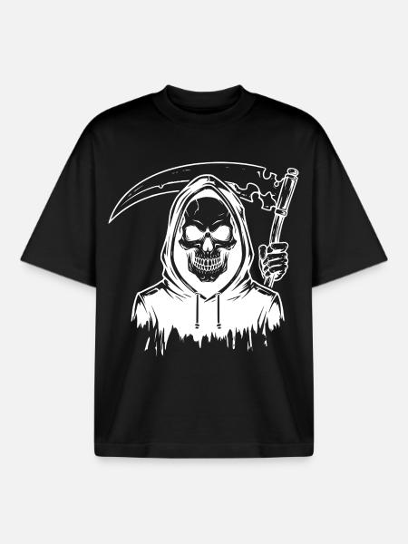 Grim Reaper Skull Design - Boxy Heavyweight Unisex Organic T-Shirt by Stanley/Stella - black