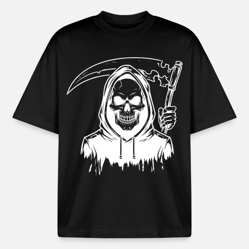 Grim Reaper Skull Design - Boxy Heavyweight Unisex Organic T-Shirt von Stanley/Stella - Schwarz