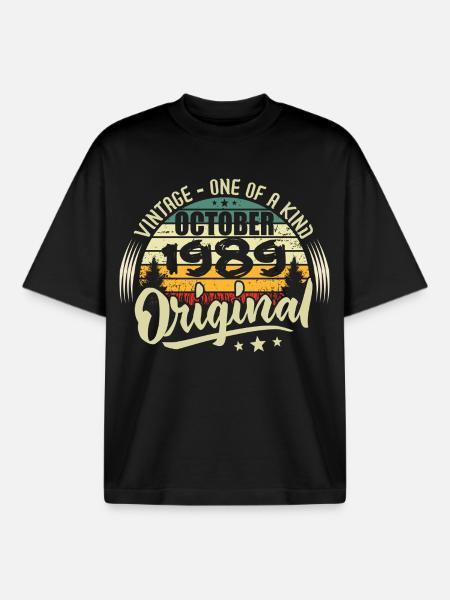 October 1989 Birthday Gift - Boxy Heavyweight Unisex Organic T-Shirt by Stanley/Stella - black