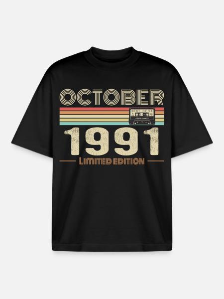 Birthday october 1991 - Boxy Heavyweight Unisex Organic T-Shirt by Stanley/Stella - black
