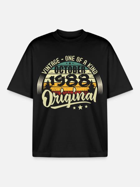 October 1988 Birthday Gift - Boxy Heavyweight Unisex Organic T-Shirt by Stanley/Stella - black