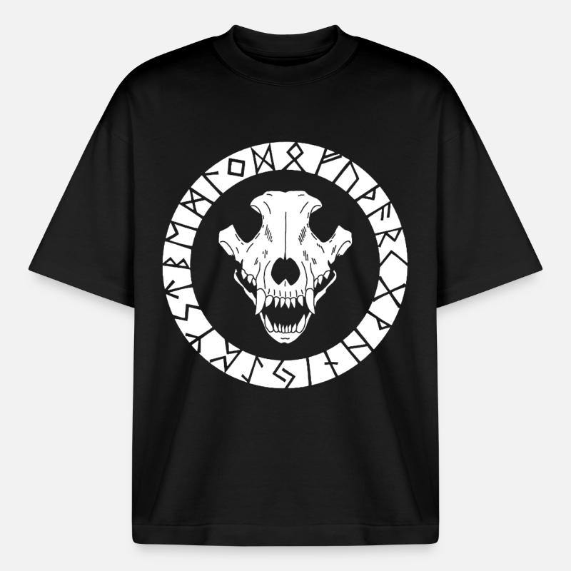 Weißer Wikinger Wolf Schädel - Boxy Heavyweight Unisex Organic T-Shirt von Stanley/Stella - Schwarz