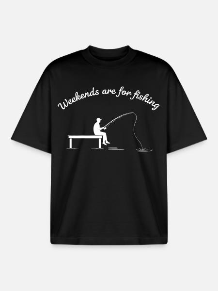 Weekend Fishing Print Design - Boxy Heavyweight Unisex Organic T-Shirt by Stanley/Stella - black