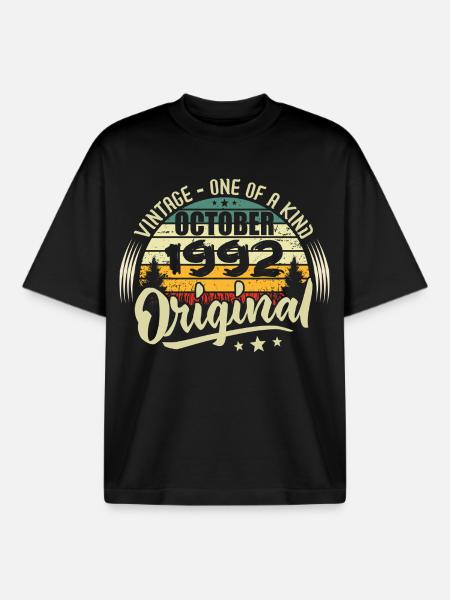 October 1992 Birthday Gift - Boxy Heavyweight Unisex Organic T-Shirt by Stanley/Stella - black