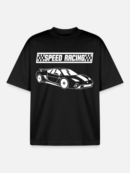Voiture de course blanche - T-shirt unisexe boxy épais biologique Stanley/Stella - noir