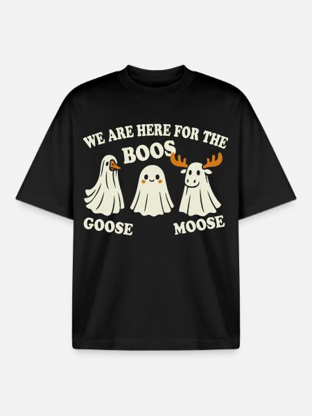 Halloween Ghosts - Goose Moose Boos - Boxy Heavyweight Unisex Organic T-Shirt by Stanley/Stella - black