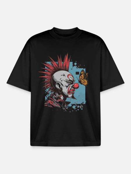 clownPunk and Butterfly - Boxy Heavyweight Unisex Organic T-Shirt by Stanley/Stella - black