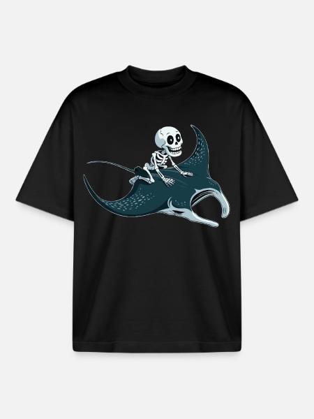 Skeleton on manta ray - Boxy Heavyweight Unisex Organic T-Shirt by Stanley/Stella - black