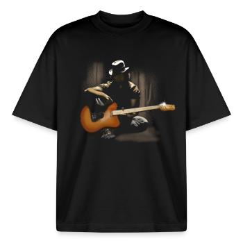 gitarist - Unisex boxy heavyweight biologisch T-shirt Stanley/Stella - zwart - Voor - AI Model Male 185 light (185cm) & AI Model Female 172 dark (172cm)