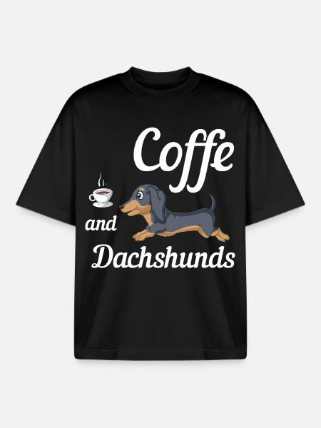 Coffee And Dachshunds Tee - Boxy Heavyweight Unisex Organic T-Shirt by Stanley/Stella - black