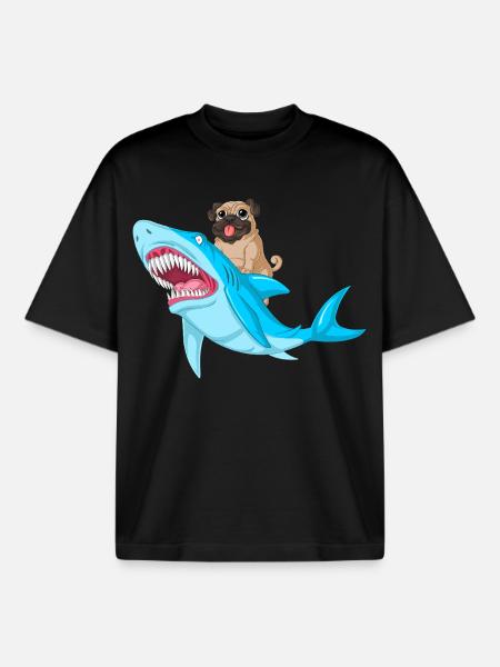 Mops Reitt Hai Lustig - Boxy Heavyweight Unisex Organic T-Shirt von Stanley/Stella - Schwarz