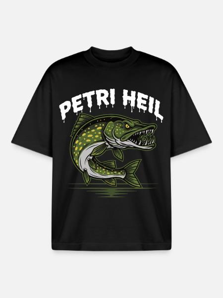 Petri Heil Angler Shirt - Boxy Heavyweight Unisex Organic T-Shirt by Stanley/Stella - black