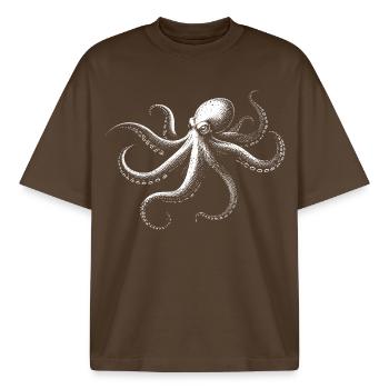 Oktopus in Monochrom - Boxy Heavyweight Unisex Organic T-Shirt von Stanley/Stella - Dunkelbraun - Vorne - AI Model Male 185 light (185cm) & AI Model Female 172 dark (172cm)