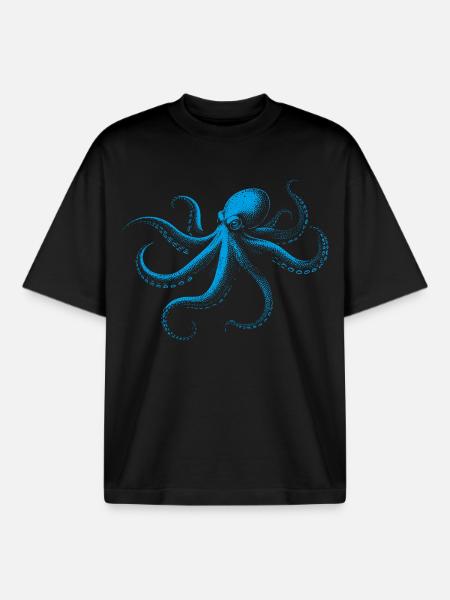 Octopus in Monochrome - Boxy Heavyweight Unisex Organic T-Shirt by Stanley/Stella - black
