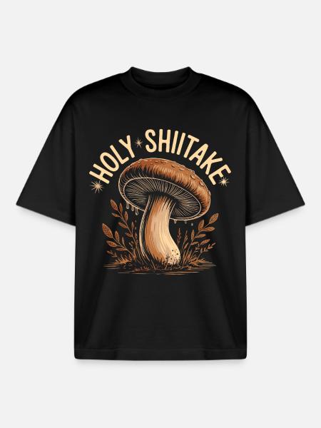 Holy Shiitake Mushroom - Funny Saying - Boxy Heavyweight Unisex Organic T-Shirt by Stanley/Stella - black