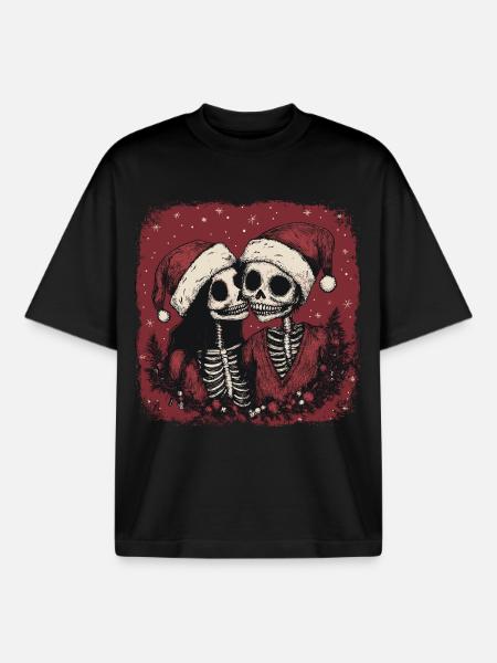 Zombie couple celebrating Christmas - Boxy Heavyweight Unisex Organic T-Shirt by Stanley/Stella - black