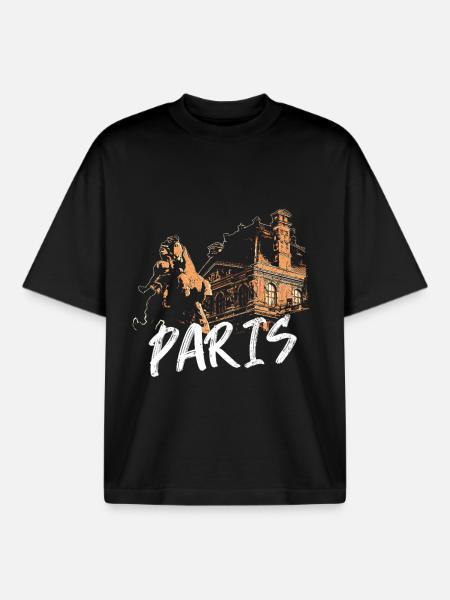 Paris architecture and statue - Boxy Heavyweight Unisex Organic T-Shirt by Stanley/Stella - black