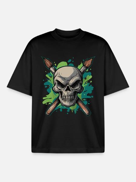 Skull and crossed brushes - Boxy Heavyweight Unisex Organic T-Shirt by Stanley/Stella - black