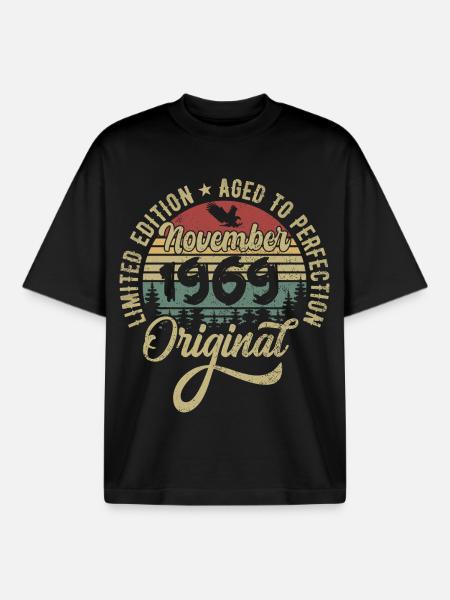 November 1969 Anniversary Gift November 1969 - Boxy Heavyweight Unisex Organic T-Shirt by Stanley/Stella - black