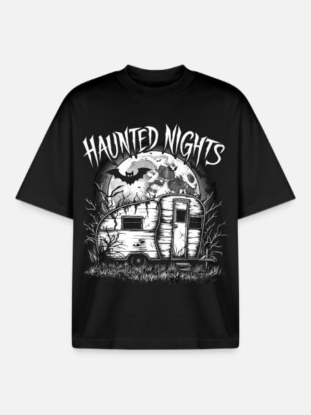 Ghost Night Caravan Haunted Illustration - Boxy Heavyweight Unisex Organic T-Shirt by Stanley/Stella - black