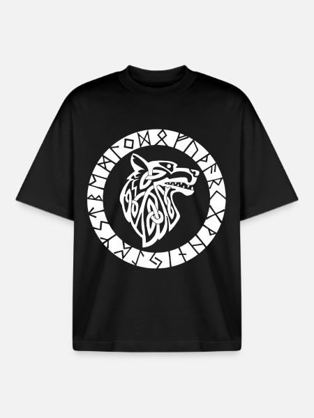Viking emblem of the white wolf - Boxy Heavyweight Unisex Organic T-Shirt by Stanley/Stella - black