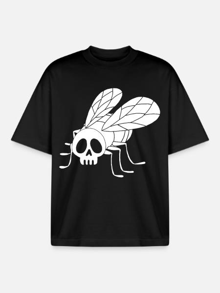 Fly Skull (White) - Boxy Heavyweight Unisex Organic T-Shirt by Stanley/Stella - black