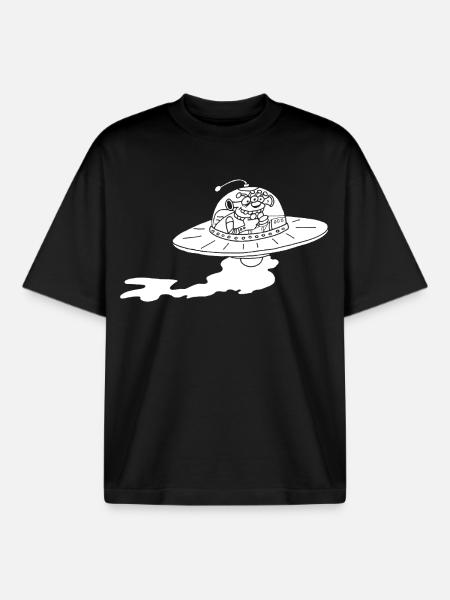Alien Spaceship (White) - Boxy Heavyweight Unisex Organic T-Shirt by Stanley/Stella - black
