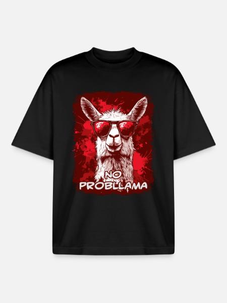 Cool llama alpaca with sunglasses - Boxy Heavyweight Unisex Organic T-Shirt by Stanley/Stella - black