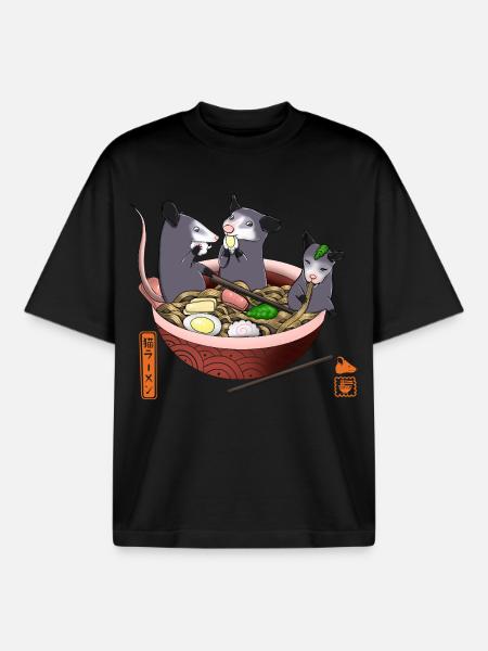 Opossum Eating Ramen Funny Tee - Boxy Heavyweight Unisex Organic T-Shirt by Stanley/Stella - black