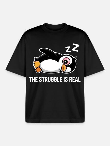 Penguin Funny Saying - Boxy Heavyweight Unisex Organic T-Shirt by Stanley/Stella - black
