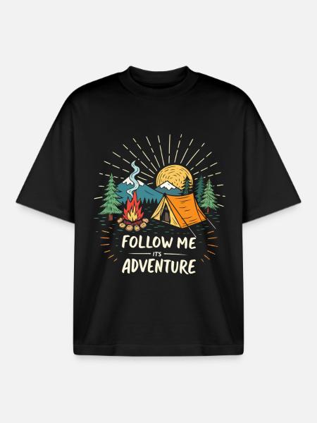 Adventure at the Mountain Camp - Boxy Heavyweight Unisex Organic T-Shirt by Stanley/Stella - black