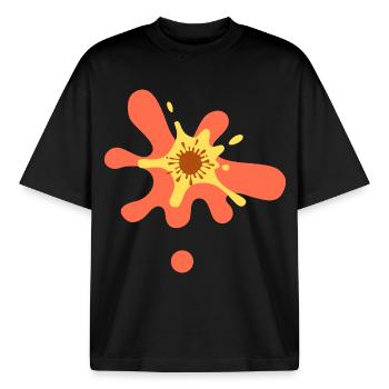 Colour Blot Splatter Orange-Yellow - Boxy Heavyweight Unisex Organic T-Shirt by Stanley/Stella - black - Front - AI Model Male 185 light (185cm) & AI Model Female 172 dark (172cm)