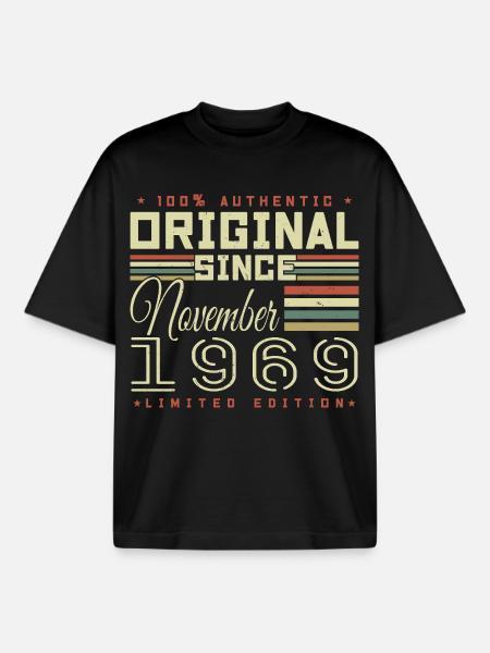 November 1969 Birthday Gift - Boxy Heavyweight Unisex Organic T-Shirt by Stanley/Stella - black