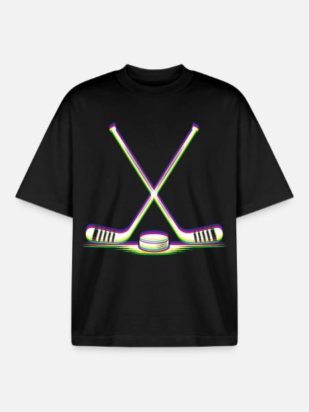 EDM Techno Hockey Sticks Rave Hockey - Boxy Heavyweight Unisex Organic T-Shirt by Stanley/Stella - black