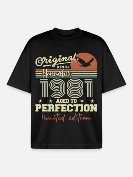 November 1981 Anniversary 1981 November 1981 - Boxy Heavyweight Unisex Organic T-Shirt by Stanley/Stella - black