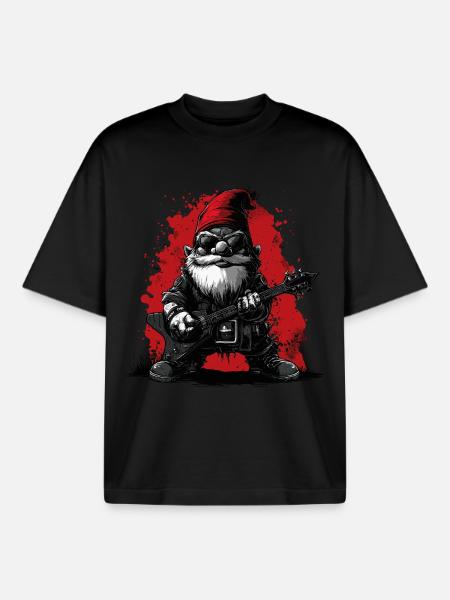 Garden gnome rocker plays guitar - Boxy Heavyweight Unisex Organic T-Shirt by Stanley/Stella - black