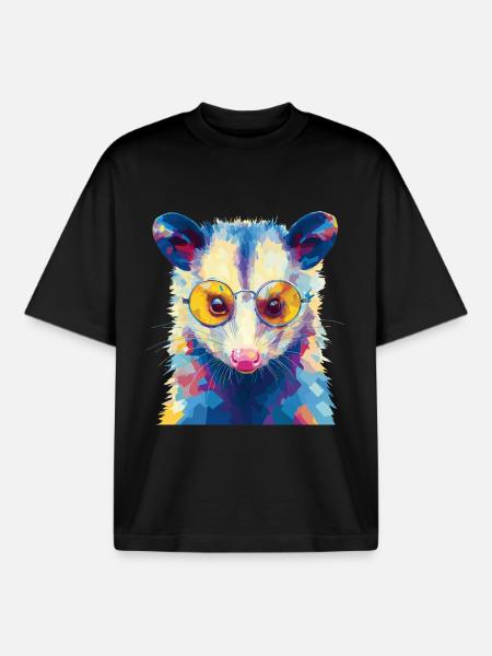 Opossum Possum Sunglasses - Boxy Heavyweight Unisex Organic T-Shirt by Stanley/Stella - black