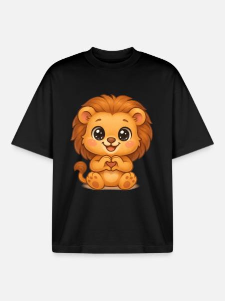 Cute lion with heart hands - Boxy Heavyweight Unisex Organic T-Shirt by Stanley/Stella - black