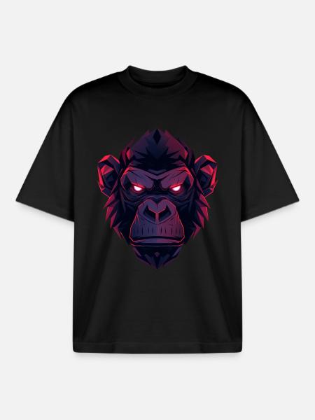 Neon Gorilla Head Art - Boxy Heavyweight Unisex Organic T-Shirt by Stanley/Stella - black