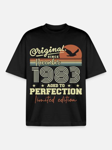 November 1983 Anniversary 1983 November 1983 - Boxy Heavyweight Unisex Organic T-Shirt by Stanley/Stella - black
