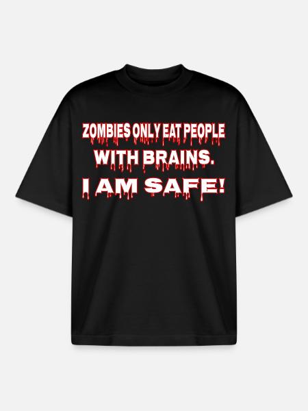 Funny Halloween Costume Zombies Saying - Boxy Heavyweight Unisex Organic T-Shirt by Stanley/Stella - black
