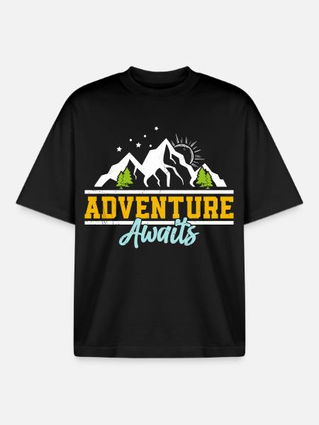 Adventure awaits: mountains and sun - Boxy Heavyweight Unisex Organic T-Shirt by Stanley/Stella - black