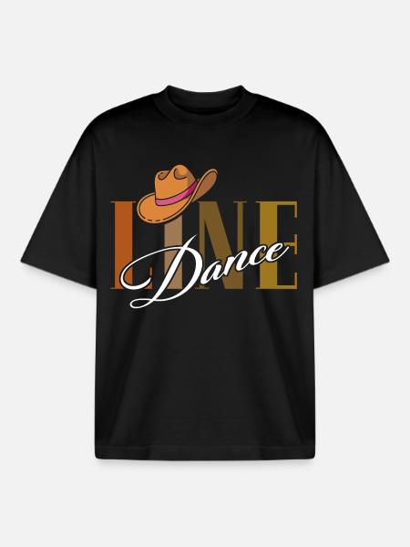Line Dance Cowboy Tee - Boxy Heavyweight Unisex Organic T-Shirt by Stanley/Stella - black