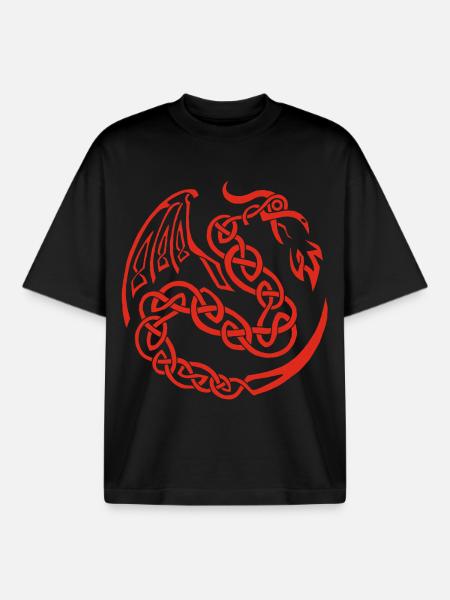 Red Celtic Dragon - Boxy Heavyweight Unisex Organic T-Shirt by Stanley/Stella - black