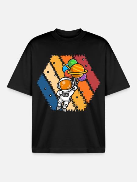 Astronaut Balloon Galaxy Splash - Boxy Heavyweight Unisex Organic T-Shirt by Stanley/Stella - black