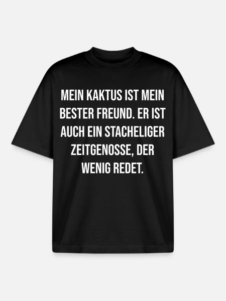 Cactus Friend Quote Black White - Boxy Heavyweight Unisex Organic T-Shirt by Stanley/Stella - black