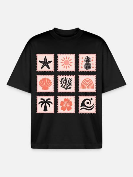 Nature Stamps Collage - Boxy Heavyweight Unisex Organic T-Shirt by Stanley/Stella - black