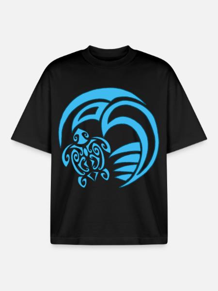 Turtle and Ocean - Boxy Heavyweight Unisex Organic T-Shirt by Stanley/Stella - black