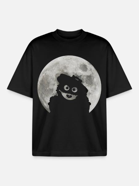 Sesame Street Oskar On A Full Moon Night - Boxy Heavyweight Unisex Organic T-Shirt by Stanley/Stella - black